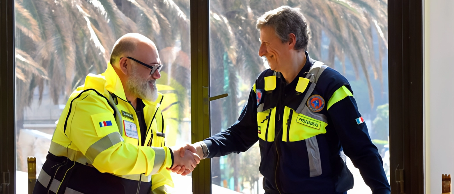 A Moneglia è stato siglato il patto di gemellaggio tra Croce Azzurra e Protezione Civile di Legnano, per intensificare la collaborazione nella gestione delle emergenze. Sindaci e autorità locali presenti alla firma.