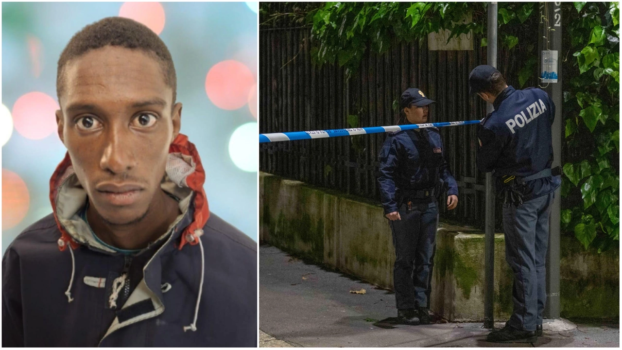 Il ladro "trasformatosi" in assassino, Dawda Bandeh; a destra, i rilievi sul luogo del delitto