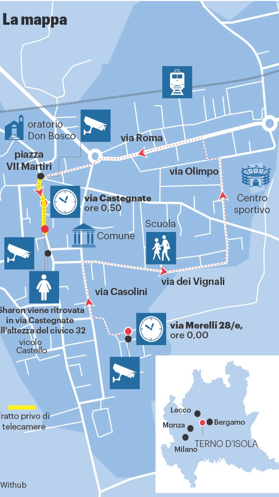 La mappa del percorso di Sharon Verzeni nella notte tra il 29 e il 30 luglio