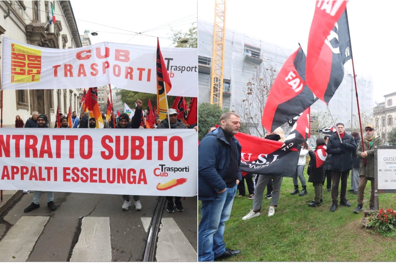 Il corteo dei sindacati di base raggiunge piazza Fontana