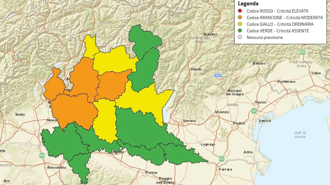Lombardia, allerta arancione e gialla