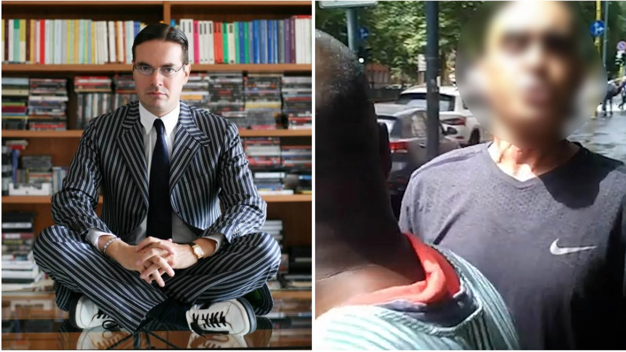 Klaus Davi e un frame dalle video interviste fuori dal Centro islamico di viale Jenner a Milano