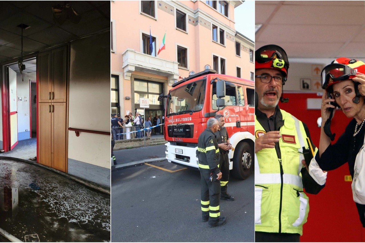 Incendio alla Rsa Casa per Coniugi. Da sinistra: l'interno dopo il rogo, i vigili del fuoco davanti alla casa di riposo, il procuratore aggiunto di Milano Tiziana Siciliano all'interno della struttura