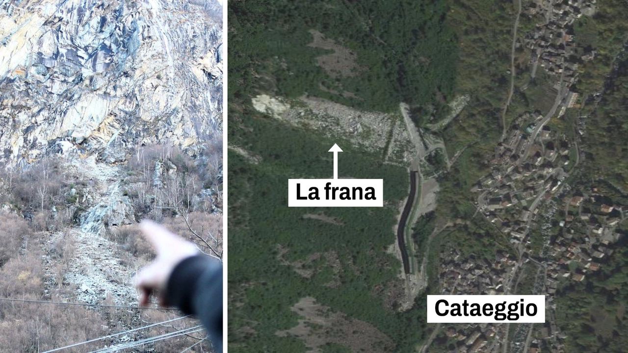 Immagine satellitare della frana che incombe sulle case di Cataeggio