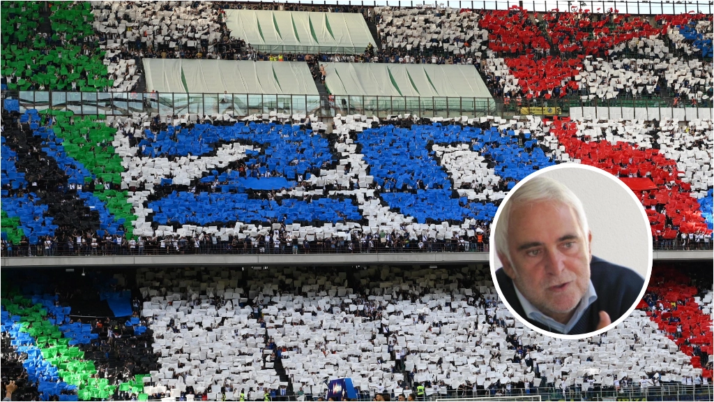 La Curva Nord dell'Inter e, nel riquadro, il professor Enzo Ciconte La Curva Nord dell'Inter e, nel riquadro, il professor Enzo Ciconte