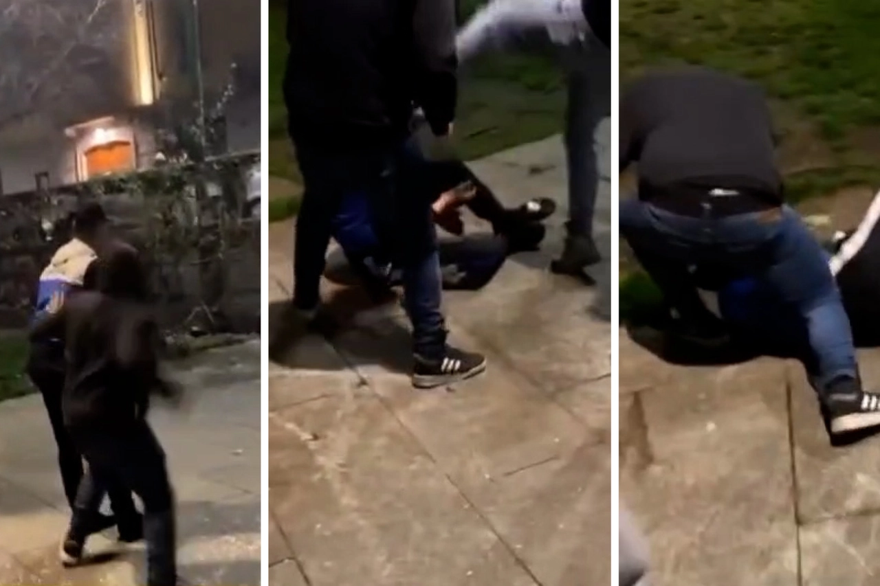 Tre frame del video sotto la lente della polizia in cui si vede il pestaggio