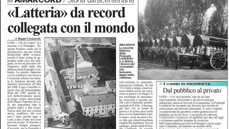 Nel 23 novembre 2001 il giornalista Cremaschi raccontò sul Giorno l’epopea del latte Nel 23 novembre 2001 il giornalista Cremaschi raccontò sul Giorno l’epopea del latte