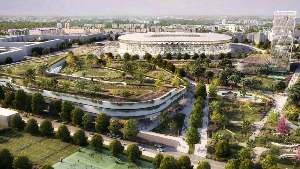 Il rendering dello stadio del Milan ipotizzato a San Donato Il rendering dello stadio del Milan ipotizzato a San Donato