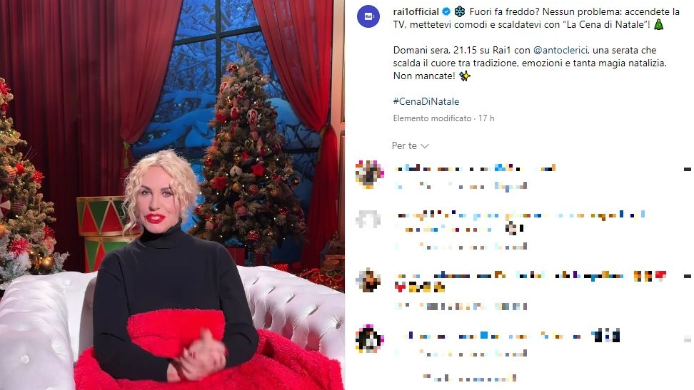 Antonella Clerici in tv con 'Cena di Natale', il post su Instagram