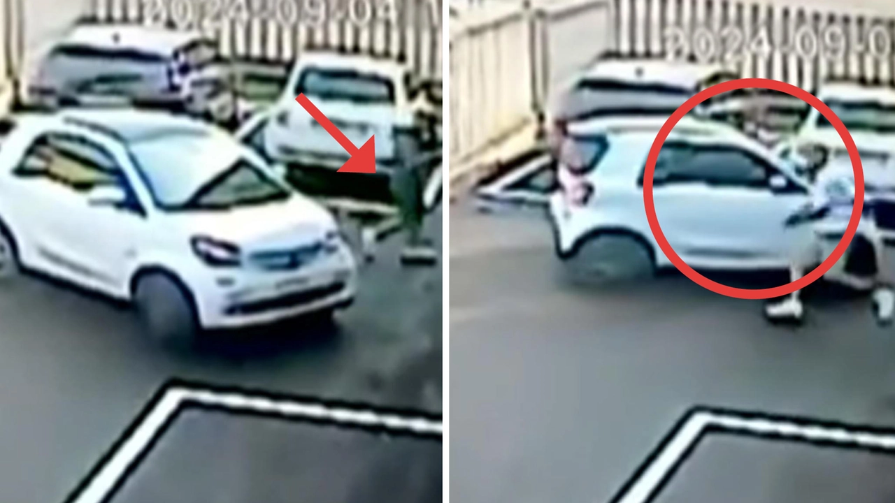 Due fotogrammi del video che riprende l'omicidio avvenuto davanti alla scuola di pugilato Testudo a Cernusco sul Naviglio