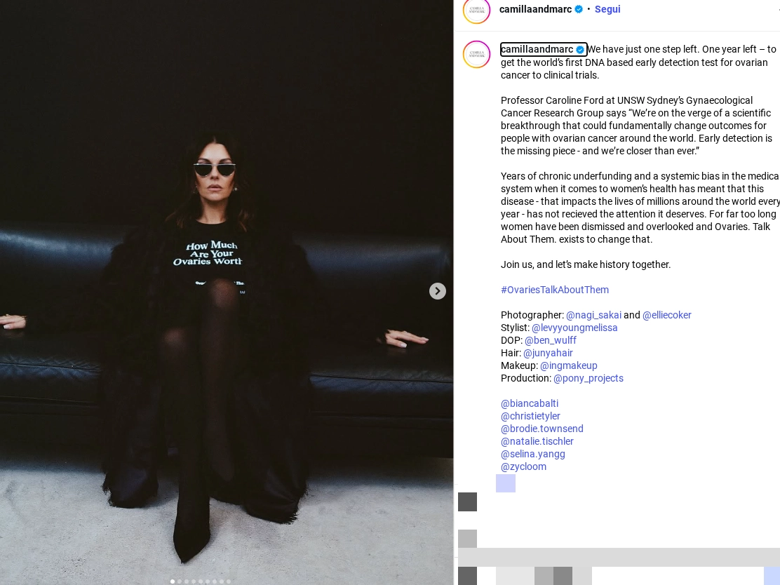 Il post Instagram di Camilla and Marc