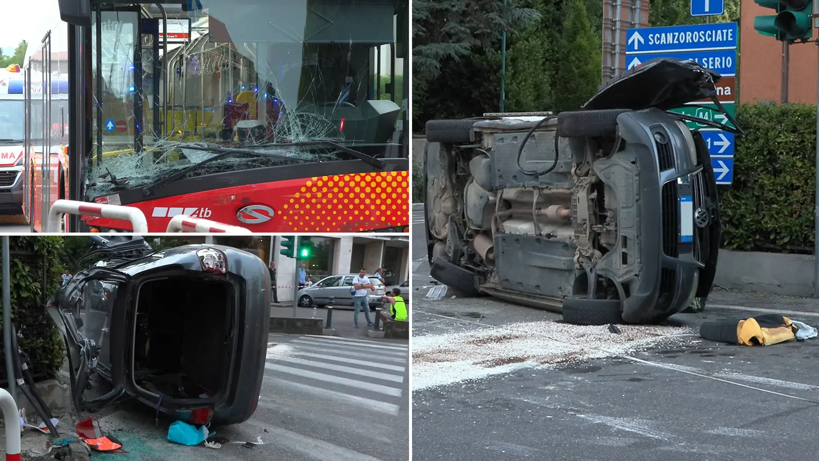 Bergamo, scontro fra un’auto e un bus a Scanzorosciate: il veicolo si ribalta, muore donna di 78 anni