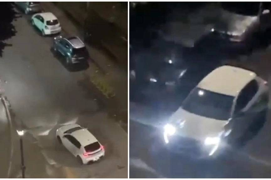 L'auto bianca "ricercata" in due frame del video girato dall'alto