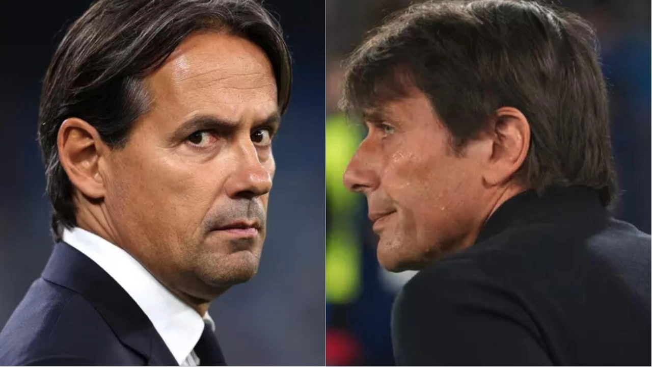Simone Inzaghi, allenatore dell'Inter e Antonio Conte, coach del Napoli questa sera nella sfida scudetto a distanza Simone Inzaghi, allenatore dell'Inter e Antonio Conte, coach del Napoli questa sera nella sfida scudetto a distanza