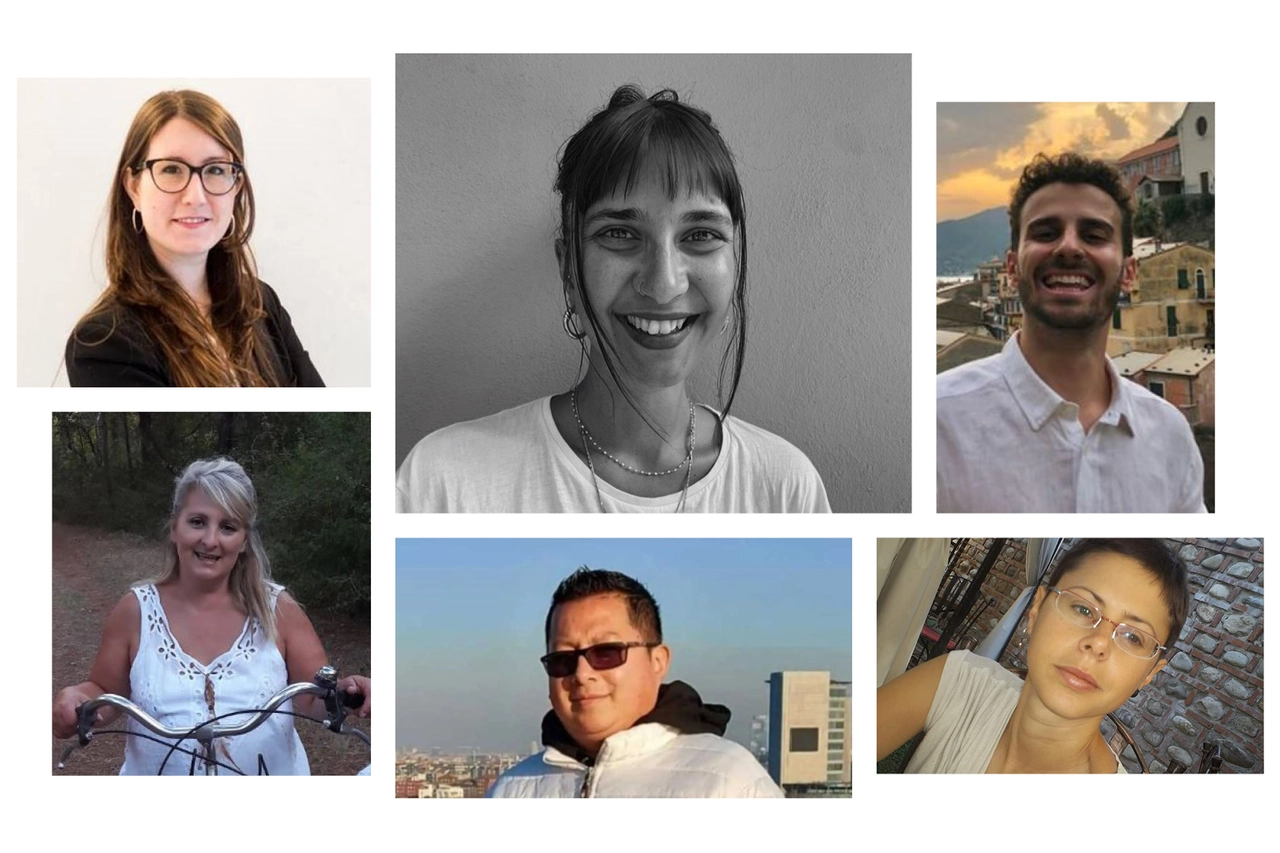 Alcune delle persone morte sulle strade di Milano negli ultimi anni, investite da camion o auto. In senso orario a partire dal centro, Francesca Quaglia, Federico Cafarella, Juan Carlos Quinga Guevara, Alfina D'Amato, Cristina Scozia e Veronica D'Incà