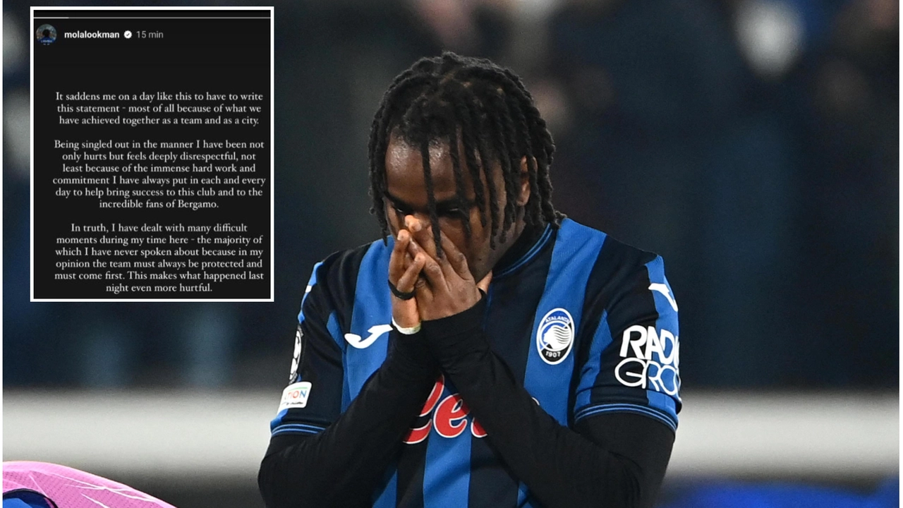 La disperazione di Lookman dopo l'errore e nel riquadro la storia sui Instagram La disperazione di Lookman dopo l'errore e nel riquadro la storia sui Instagram
