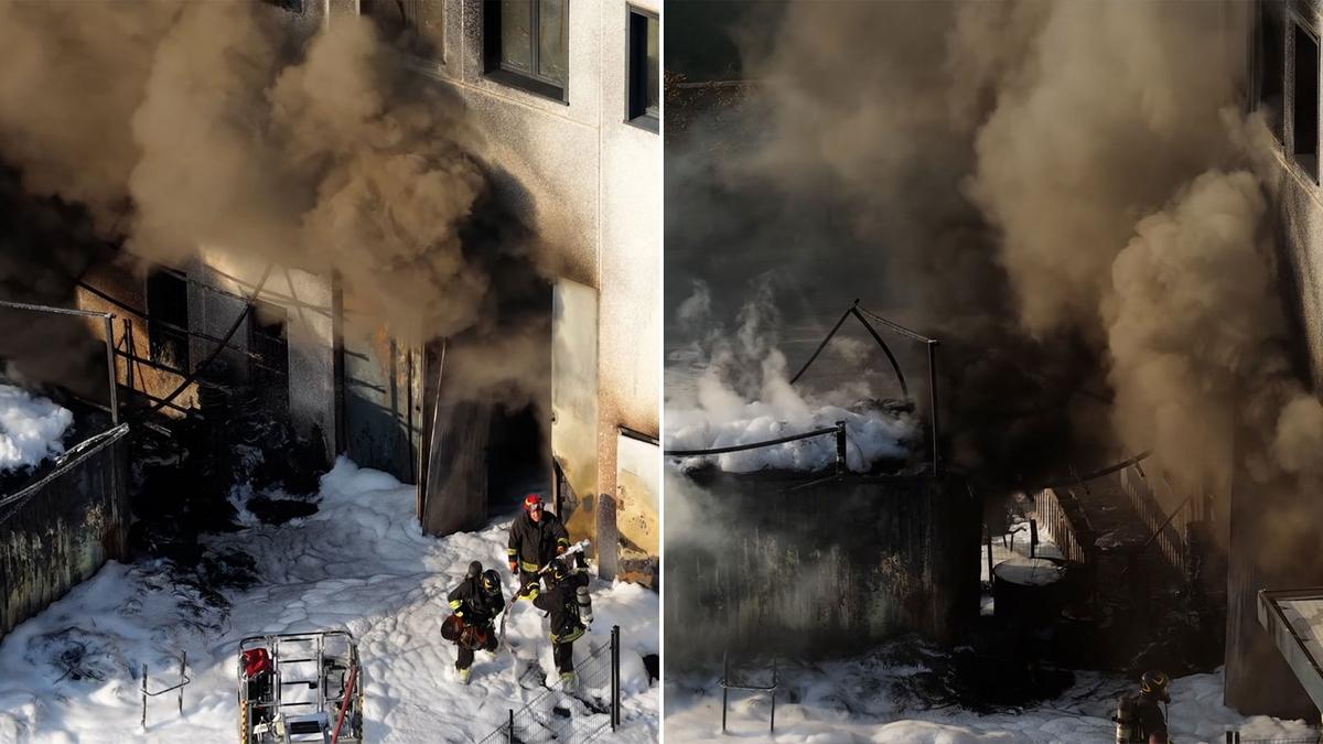 Cornaredo, incendio in un deposito: fiamme e una lunga colonna di fumo nero Cornaredo, incendio in un deposito: fiamme e una lunga colonna di fumo nero