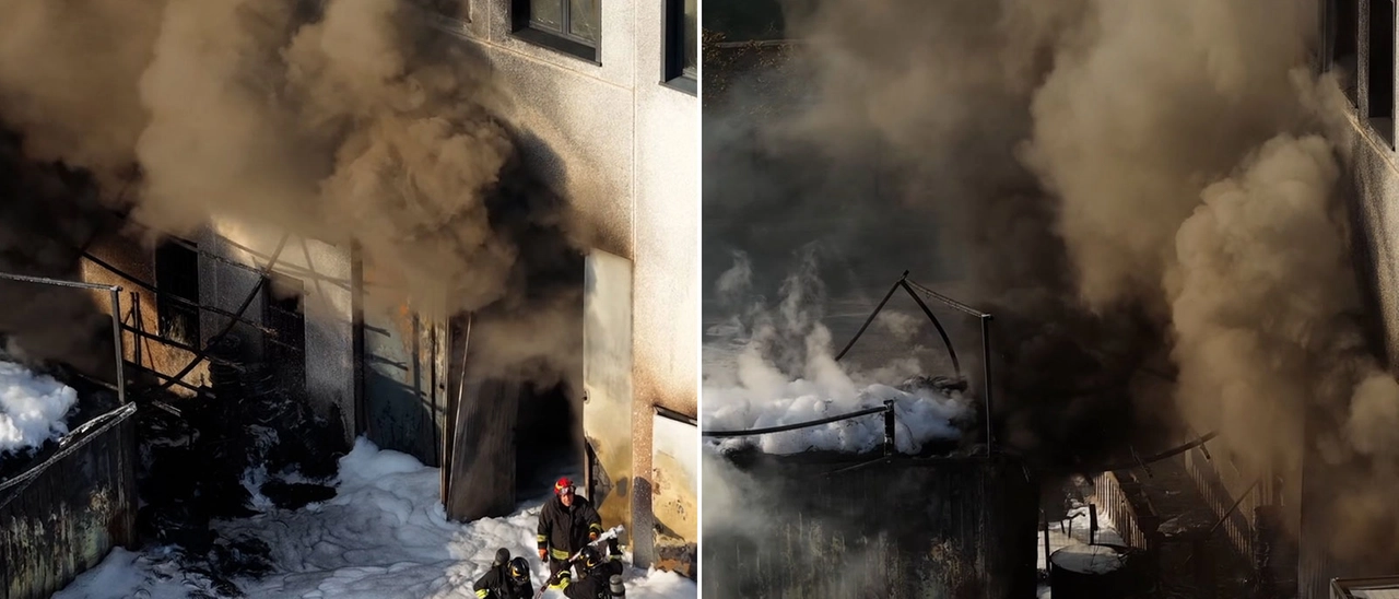 Cornaredo, incendio in un deposito: fiamme e una lunga colonna di fumo nero