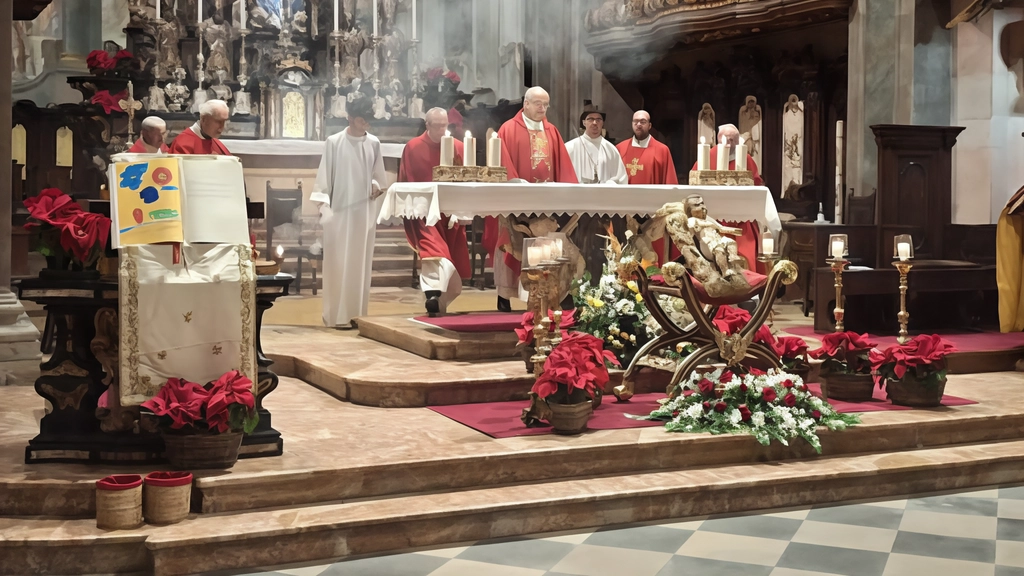 Il prevosto Severino Pagani durante la Santa Messa nella basilica di San Giovanni Battista a Busto Arsizio Il prevosto Severino Pagani durante la Santa Messa nella basilica di San Giovanni Battista a Busto Arsizio