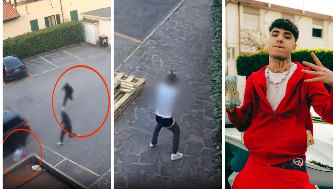 Le immagini della sparatoria (video polizia) e, a destra, il rapper Shiva (Foto Instagram)