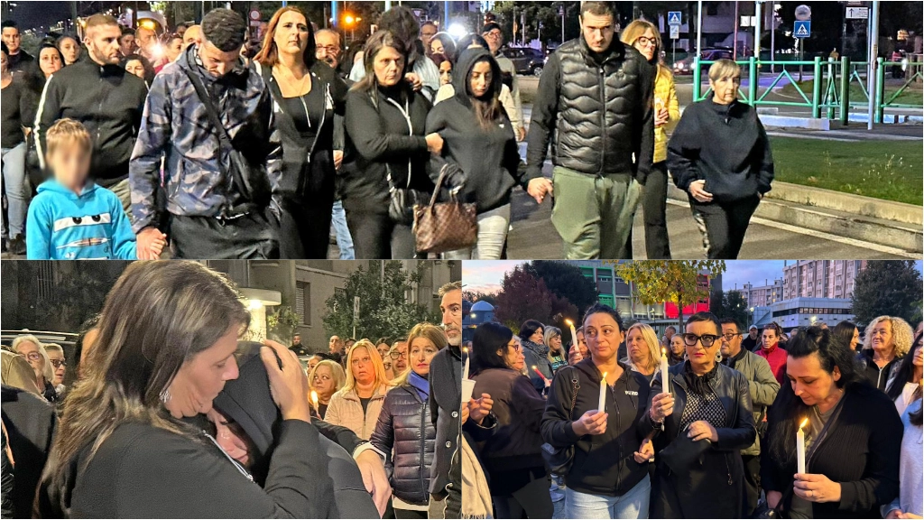 La fiaccolata silenziosa per le strade di Rozzano questa sera. Nell'immagine in basso a sinistra, Marika, la sorella di Manuel Mastrapasqua