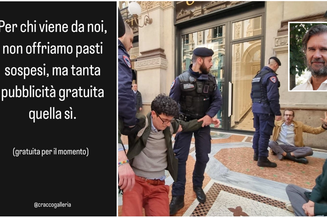 La storia pubblicata su Instagram da Carlo Cracco (nel riquadro), vittima degli assalti di Ultima Generazione