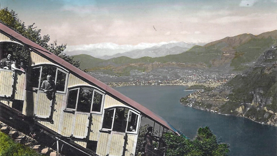 Una foto d’epoca della funicolare al Belvedere di Lanzo