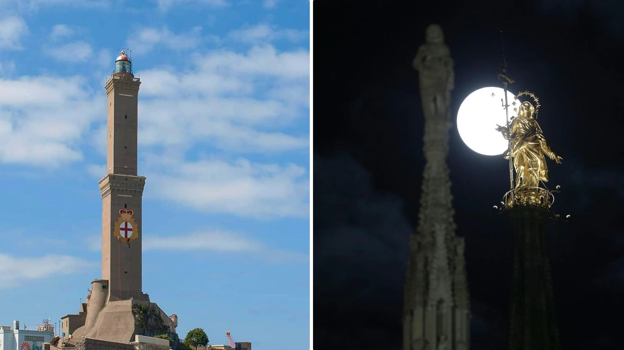 La Lanterna di Genova e la Madonnina sul Duomo di Milano: simboli delle due città La Lanterna di Genova e la Madonnina sul Duomo di Milano: simboli delle due città