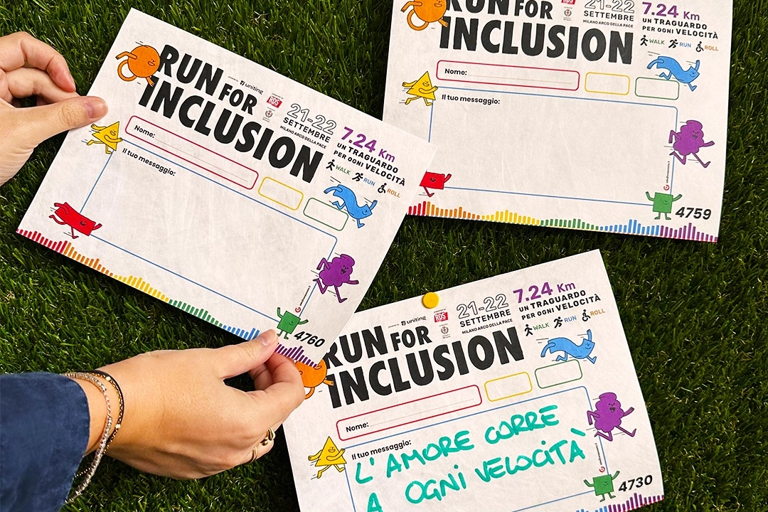 Run for Inclusion, il pettorale dove ognuno può scrivere un suo messaggio (Foto profilo facebook della manifestazione)
