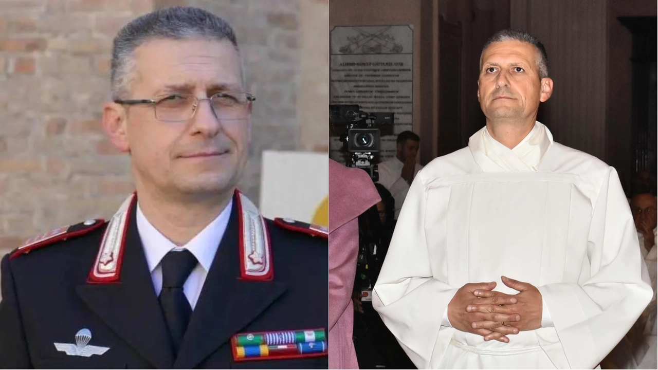 Il luogotenente dei carabinieri Stefano Airini in uniforme e con la talare da diacono permanente Il luogotenente dei carabinieri Stefano Airini in uniforme e con la talare da diacono permanente
