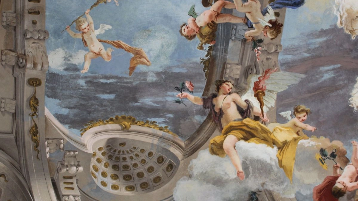 La raffigurazione dell'Aurora all'interno della Sala di Fetonte, la sala più spettacolare e impressionante di Villa Arconati La raffigurazione dell'Aurora all'interno della Sala di Fetonte, la sala più spettacolare e impressionante di Villa Arconati