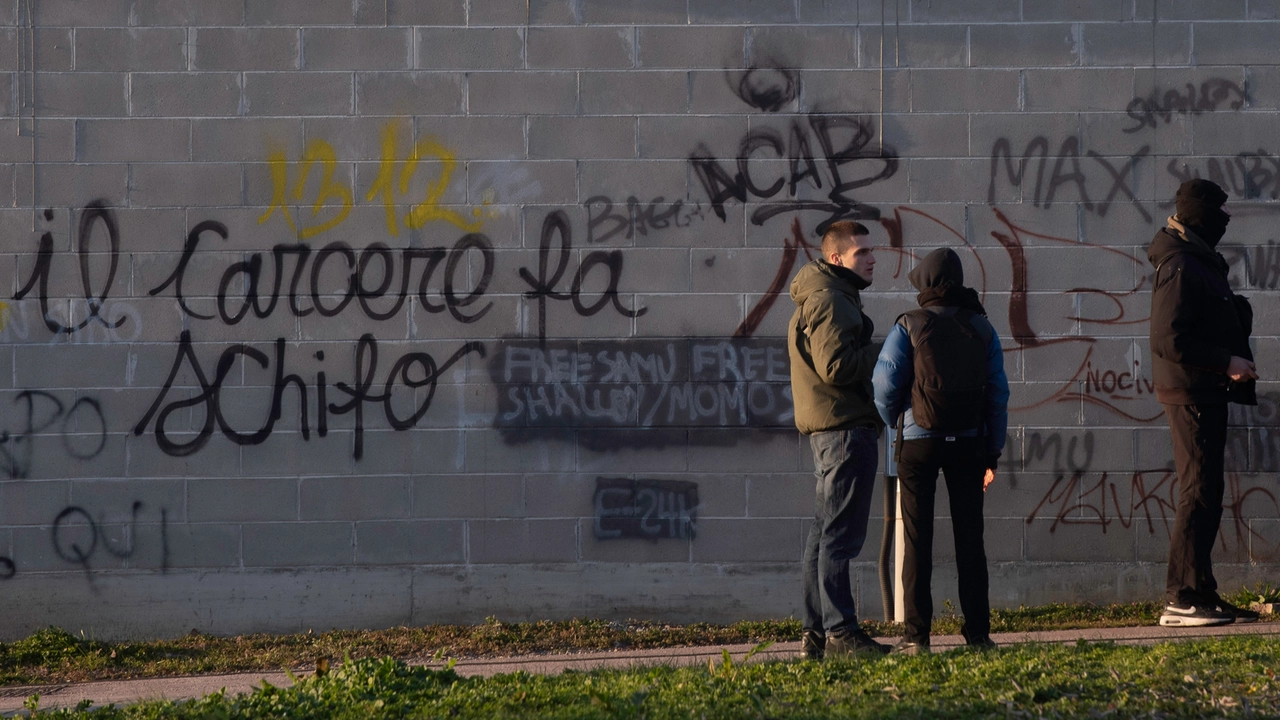 Anarchici in presidio sotto le mura del carcere minorile Beccaria contro il 41 Bis , Milano, 5 Febbraio, 2023, Ansa/Andrea Fasani Anarchici in presidio sotto le mura del carcere minorile Beccaria contro il 41 Bis , Milano, 5 Febbraio, 2023, Ansa/Andrea Fasani