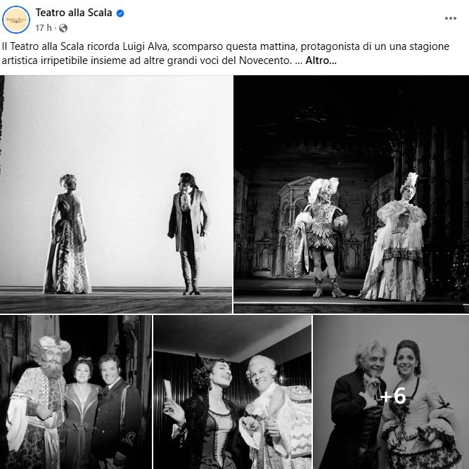 Il Teatro alla Scala ricorda Luigi Alva in un post sul profilo facebook