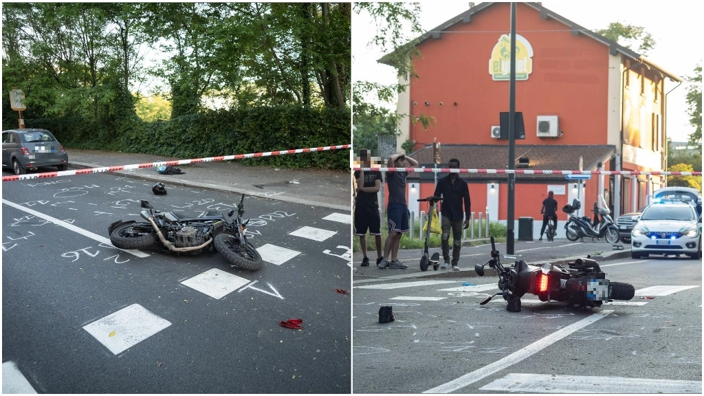La moto dopo il grave incidente in via Corelli a Milano (Foto Canella)