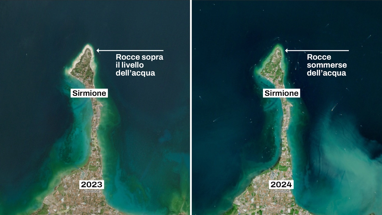 Dal punto più basso al più alto in poco più di un anno. A sinistra, il periodo di secca registrata ad aprile 2023. A destra, la piena degli ultimi giorni di giugno 2024