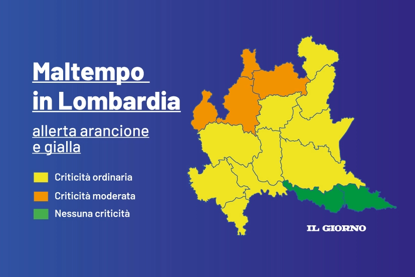 La mappa dell'allerta meteo della Protezione Civile in Lombardia