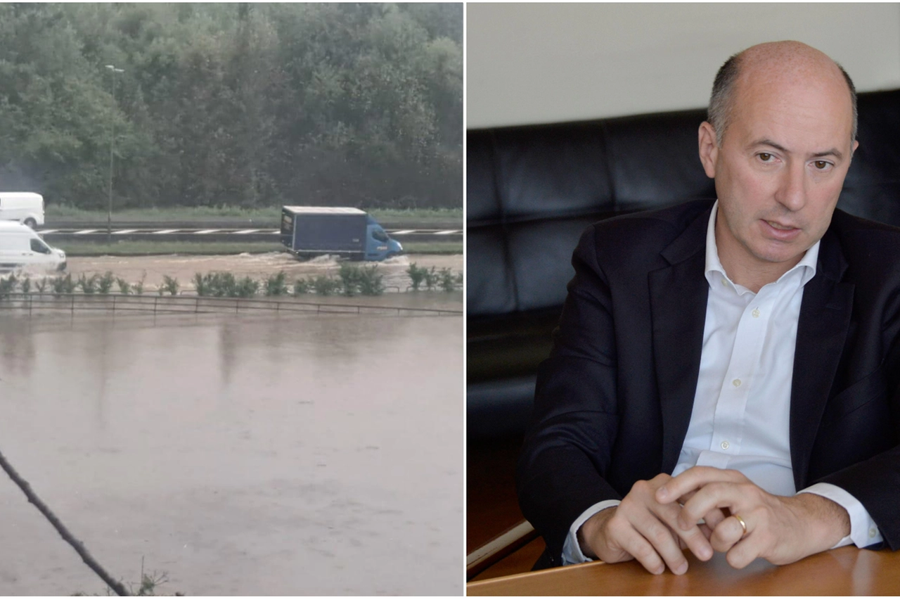 Il Seveso esondato in via Moro a Bresso; a destra, il sindaco Simone Cairo