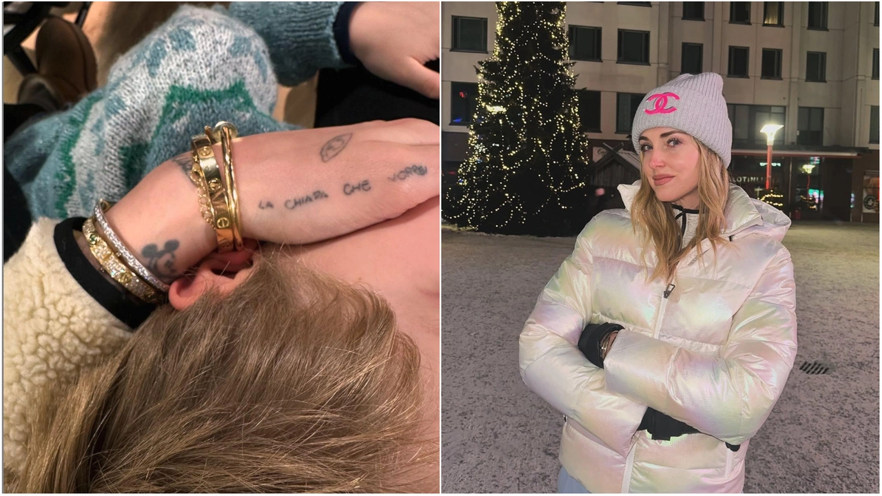 Chiara Ferragni e, a sinistra, l'abbraccio con Leone