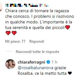 Il commento al post di Chiara Ferragni su Instagram