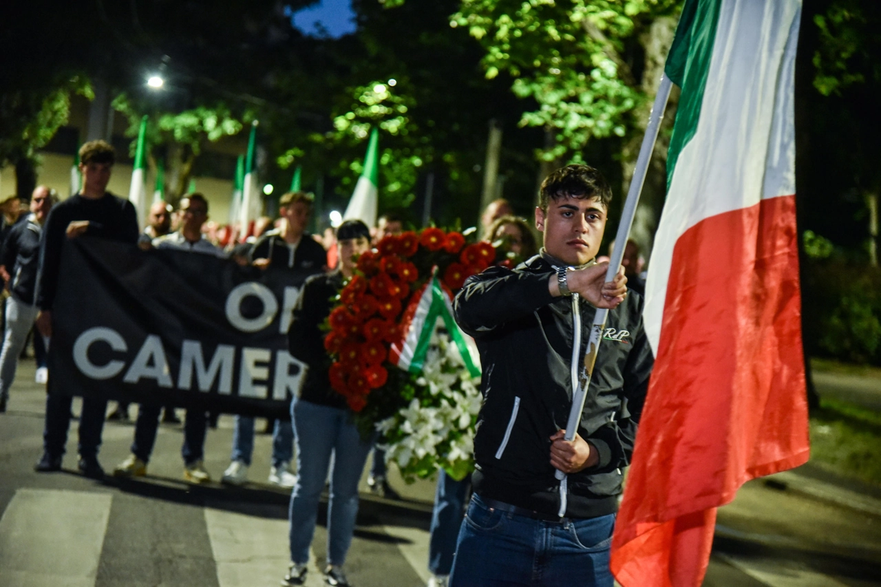 Partenza del corteo per Sergio Ramelli da piazzale Gorini nel 50esimo dalla morte (Ansa/Matteo Corner)