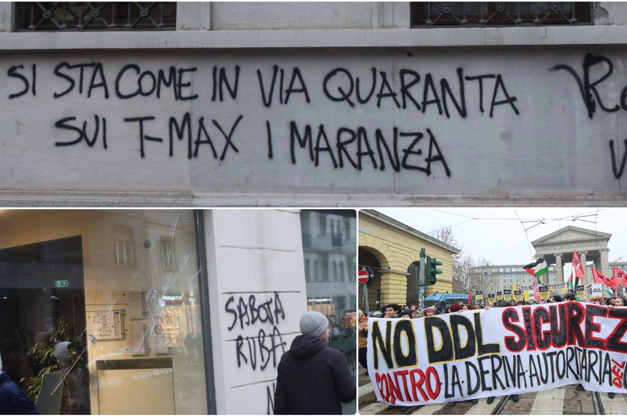 Alcune immagini del corteo contro il ddl sicurezza di oggi a Milano