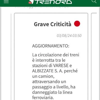 Il messaggio di trenord per quanto riguarda la situazione a Gazzada Schianno