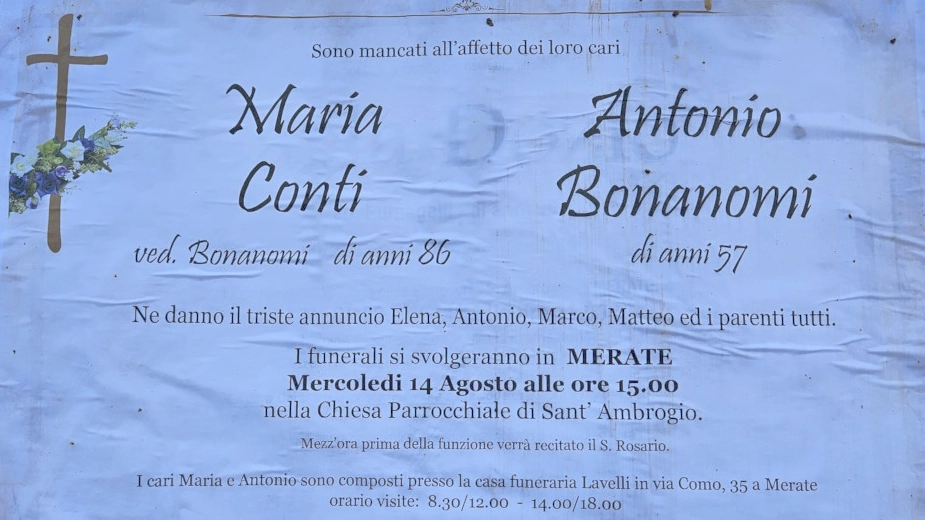 Il manifesto funebre di mamma Maria e il figlio Antonio Il manifesto funebre di mamma Maria e il figlio Antonio