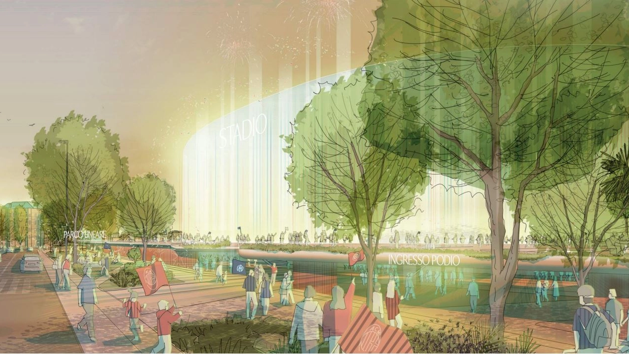 Uno dei rendering del nuovo stadio a San Siro: il verde disegnato è maggiore di quanto realmente previsto nel Piano dei club Uno dei rendering del nuovo stadio a San Siro: il verde disegnato è maggiore di quanto realmente previsto nel Piano dei club