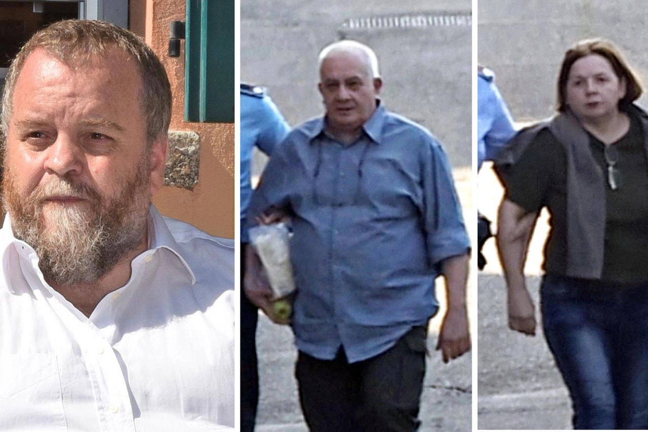Pietro Castagna. A destra, Olindo Romani e Rosa Bazzi accompagnati in tribunale