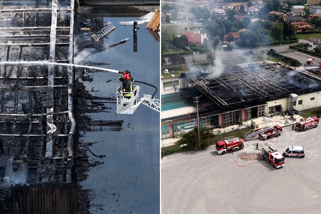 L'intervento dei vigili del fuoco alla piscina di Ghisalba divorata dalle fiamme