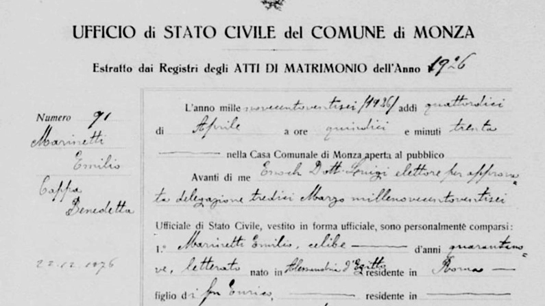 Le nozze di Marinetti: ecco perché il poeta del Futurismo scelse Villasanta come nido d’amore