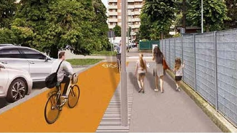 Il rendering della nuova pista ciclabile a Bresso Il rendering della nuova pista ciclabile a Bresso