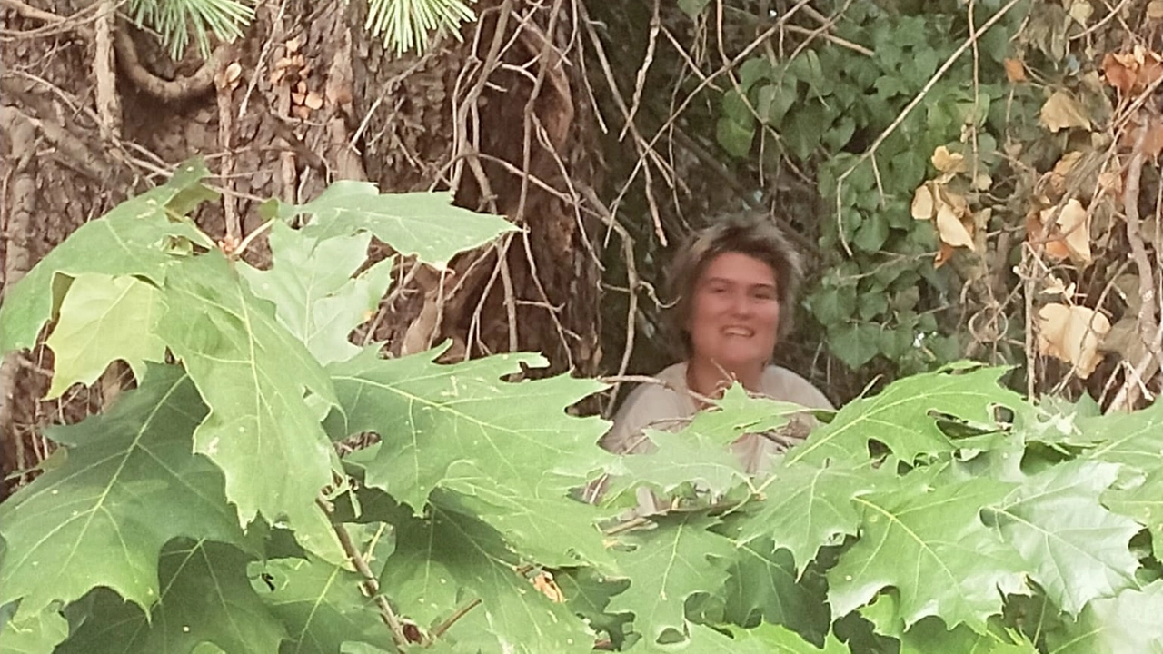 Una donna del comitato ambientalista mimetizzata all'interno del boschetto Una donna del comitato ambientalista mimetizzata all'interno del boschetto