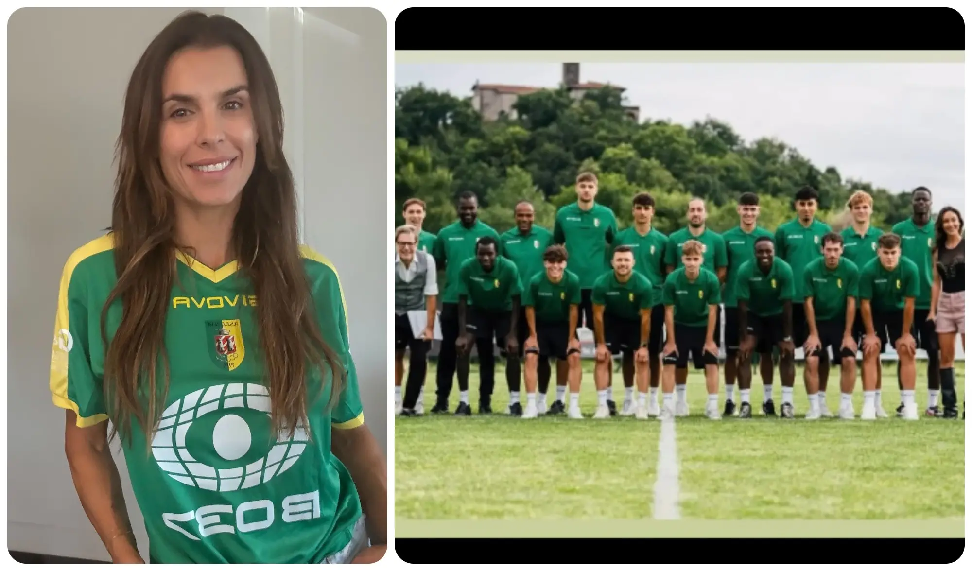 Elisabetta Canalis testimonial d’eccezione dell’Almè Calcio: la foto con la maglietta della squadra